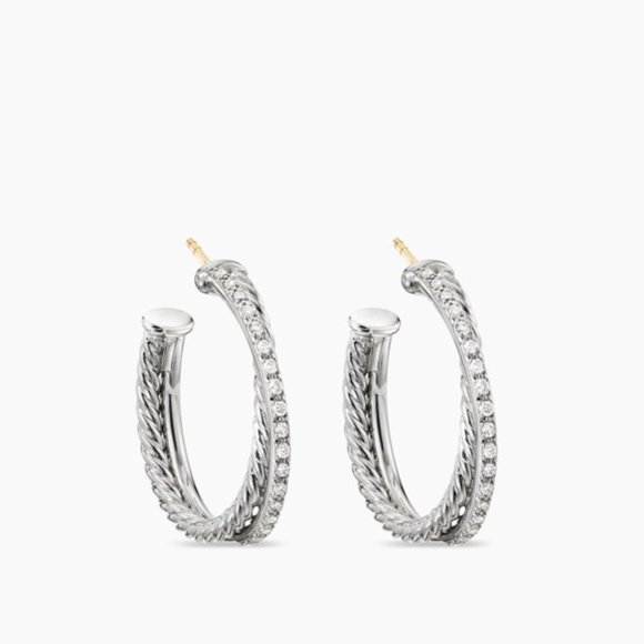 David Yurman Jewelry - David Yurman Crossover Hoop Earrings Sterling Silver with Diamonds, 26.5mm